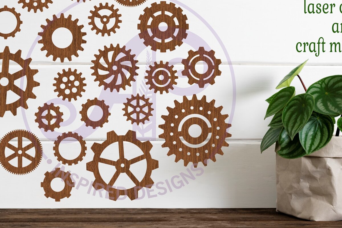 Intra απο ξύλο plywood  Χρώμα wenge 3mm-4mm πάχος - Gears Silhouette Shapes X 20 Δίασταση 30x20 cm INTRAFABR-69841765