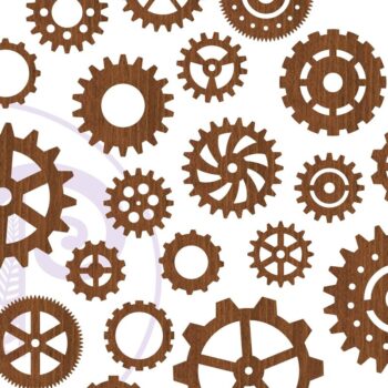 Intra απο ξύλο plywood  Χρώμα wenge 3mm-4mm πάχος - Gears Silhouette Shapes X 20 Δίασταση 30x20 cm INTRAFABR-69841765 - Image 3