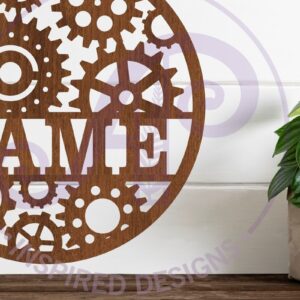 Intra απο ξύλο plywood  Χρώμα wenge 3mm-4mm πάχος - Πινακίδα ονόματος Gears Steampunk Δίασταση 30x20 cm INTRAFABR-114929859