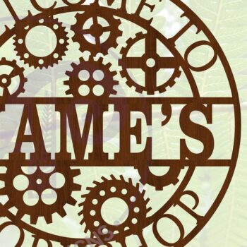 Intra απο ξύλο plywood Χρώμα wenge 3mm-4mm πάχος - Πινακίδα ονόματος εργαστηρίου Gears Cut File Δίασταση 30x20 cm INTRAFABR-115280642 - Image 1