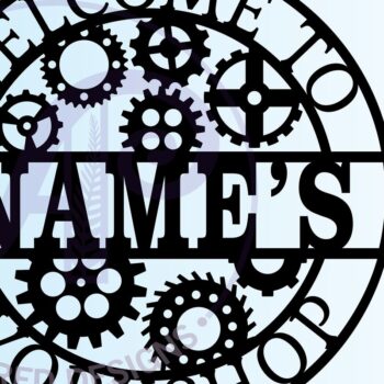 Intra απο ξύλο plywood Χρώμα wenge 3mm-4mm πάχος - Πινακίδα ονόματος εργαστηρίου Gears Cut File Δίασταση 30x20 cm INTRAFABR-115280642 - Image 3