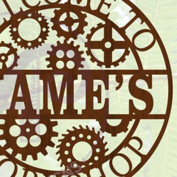 Intra απο ξύλο plywood Χρώμα wenge 3mm-4mm πάχος - Πινακίδα ονόματος εργαστηρίου Gears Cut File Δίασταση 30x20 cm INTRAFABR-115280642 - Image 4