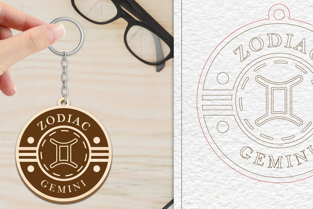 Intra απο ξύλο plywood  Χρώμα wenge 3mm-4mm πάχος - Κοπή Laser Μπρελόκ Gemini | Ζώδιο Δίασταση 4x4 cm INTRAFABR-124942997