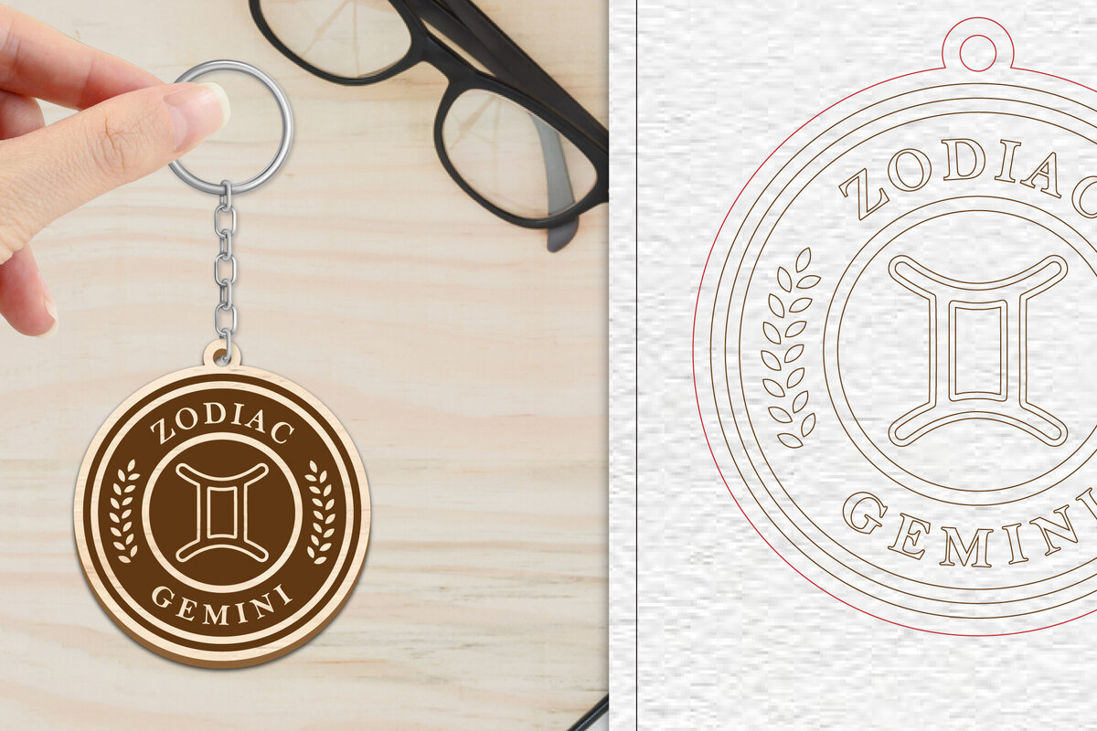 Intra απο ξύλο plywood  Χρώμα wenge 3mm-4mm πάχος - Κοπή Laser Μπρελόκ Gemini | Ζώδιο Δίασταση 4x4 cm INTRAFABR-120307991