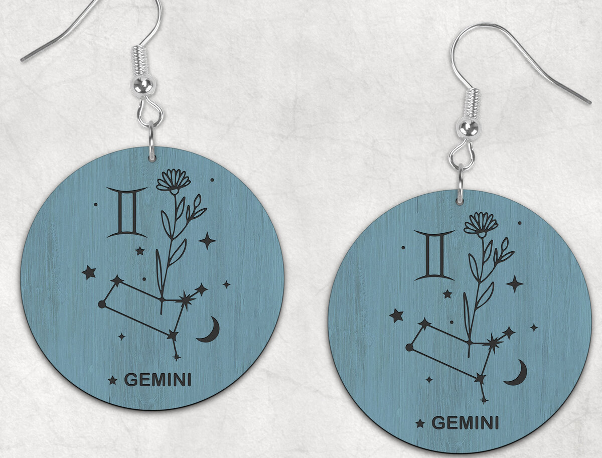 Intra απο ξύλο plywood  Χρώμα wenge 3mm-4mm πάχος - Σκουλαρίκια Boho Zodiac Gemini Δίασταση 3x3 cm INTRAFABR-121269395