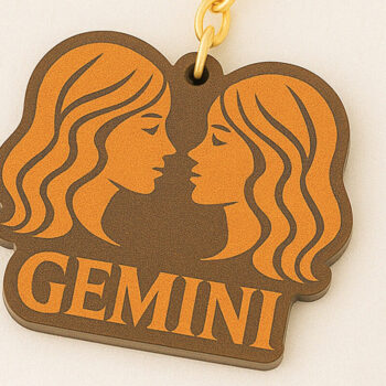 Intra απο ξύλο plywood  Χρώμα wenge 3mm-4mm πάχος - Μπρελόκ Gemini Zodiac Δίασταση 4x4 cm INTRAFABR-92586762 - Image 1