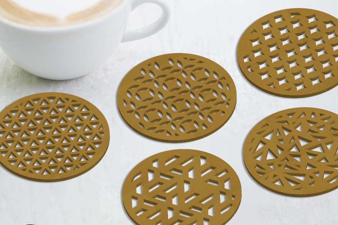 Intra απο ξύλο plywood  Χρώμα wenge 3mm-4mm πάχος - Γεωμετρικό κύπελλο σουβέρ Μονόστρωμα πρότυπο Δίασταση 4x4 cm INTRAFABR-55350064