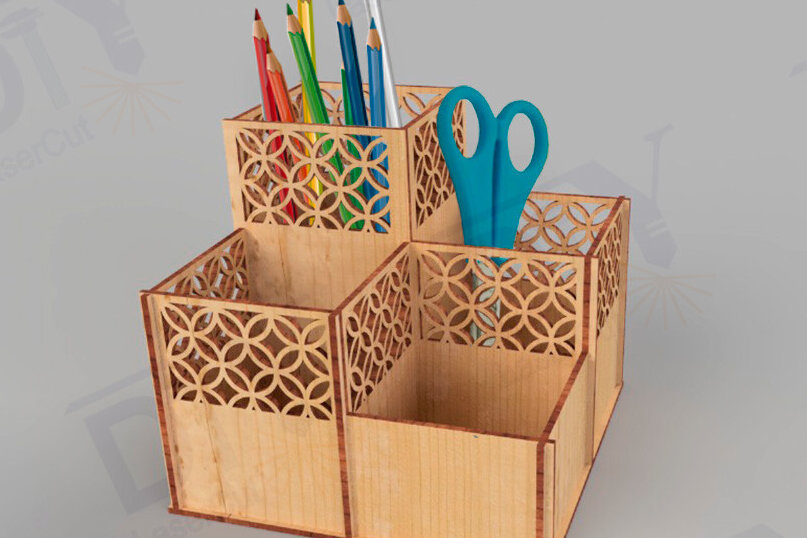 Intra απο ξύλο plywood  Χρώμα wenge 3mm-4mm πάχος - κοπής με λέιζερ Geometric Desk Organizer Δίασταση 20x20 cm INTRAFABR-106401408