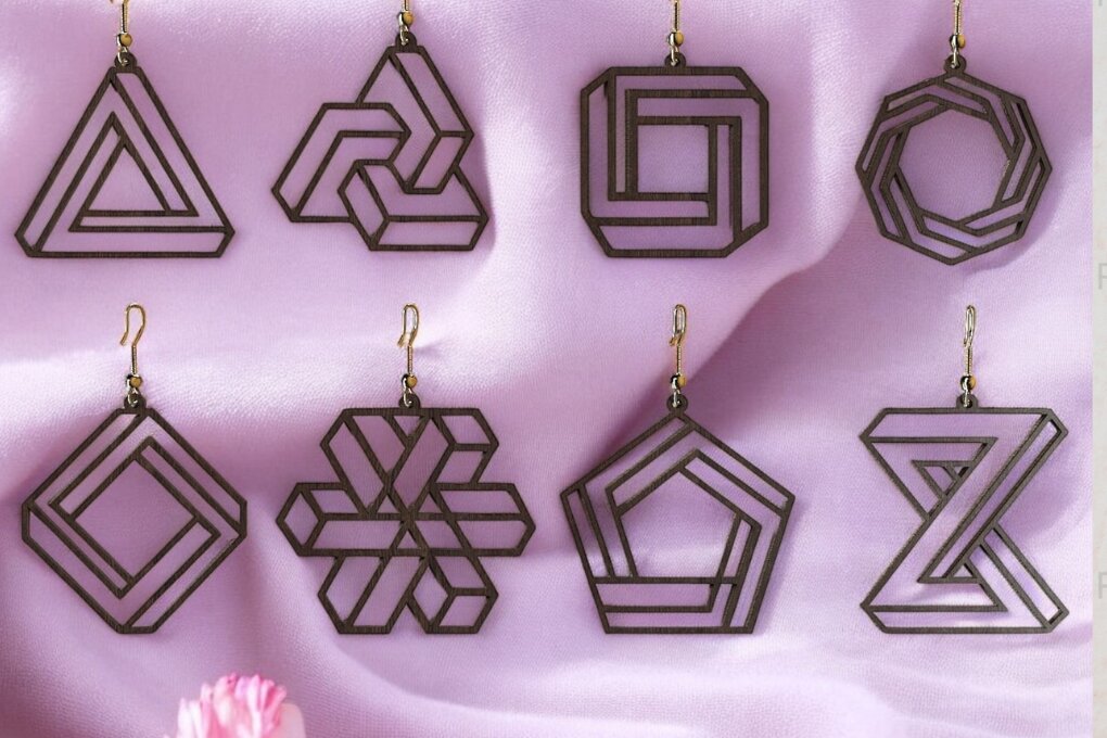 Intra απο ξύλο plywood  Χρώμα wenge 3mm-4mm πάχος - Αρχεία γεωμετρικών σκουλαρικιών 221 Δίασταση 3x3 cm INTRAFABR-75659191