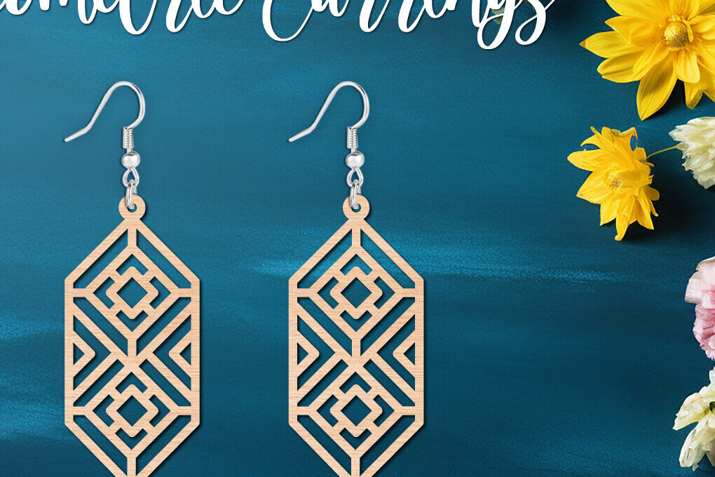 Intra απο ξύλο plywood  Χρώμα wenge 3mm-4mm πάχος - Γεωμετρικό σκουλαρίκι , πρότυπο κοσμήματος Δίασταση 3x3 cm INTRAFABR-103245551