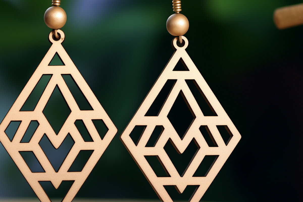 Intra απο ξύλο plywood  Χρώμα wenge 3mm-4mm πάχος - κοπής με λέιζερ γεωμετρικό σκουλαρίκι Δίασταση 3x3 cm INTRAFABR-67520257