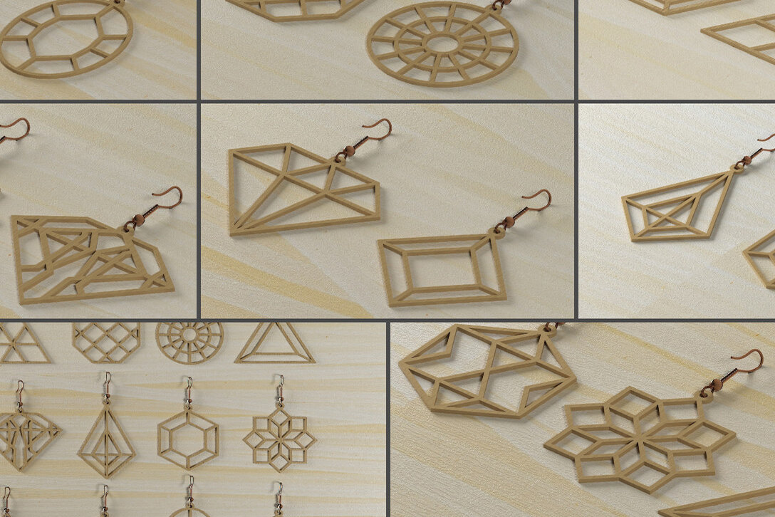 Intra απο ξύλο plywood  Χρώμα wenge 3mm-4mm πάχος - Γεωμετρικά σκουλαρίκια για μηχανές κοπής 468 Δίασταση 3x3 cm INTRAFABR-72445234