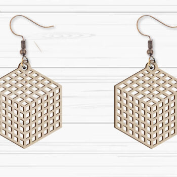 Intra απο ξύλο plywood  Χρώμα wenge 3mm-4mm πάχος - με λέιζερ γεωμετρικά σκουλαρίκια Δίασταση 3x3 cm INTRAFABR-117216198 - Image 1