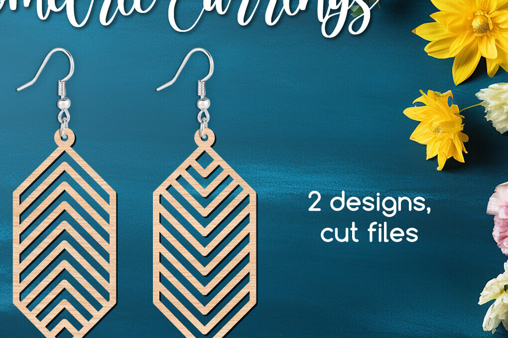 Intra απο ξύλο plywood  Χρώμα wenge 3mm-4mm πάχος - Γεωμετρικά μακριά σκουλαρίκια Cut Files Δίασταση 3x3 cm INTRAFABR-24831580