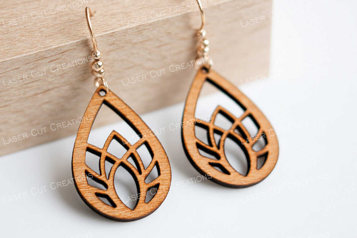 Intra απο ξύλο plywood  Χρώμα wenge 3mm-4mm πάχος - Γεωμετρικά Σκουλαρίκια Lotus Leaf Δίασταση 3x3 cm INTRAFABR-83950909