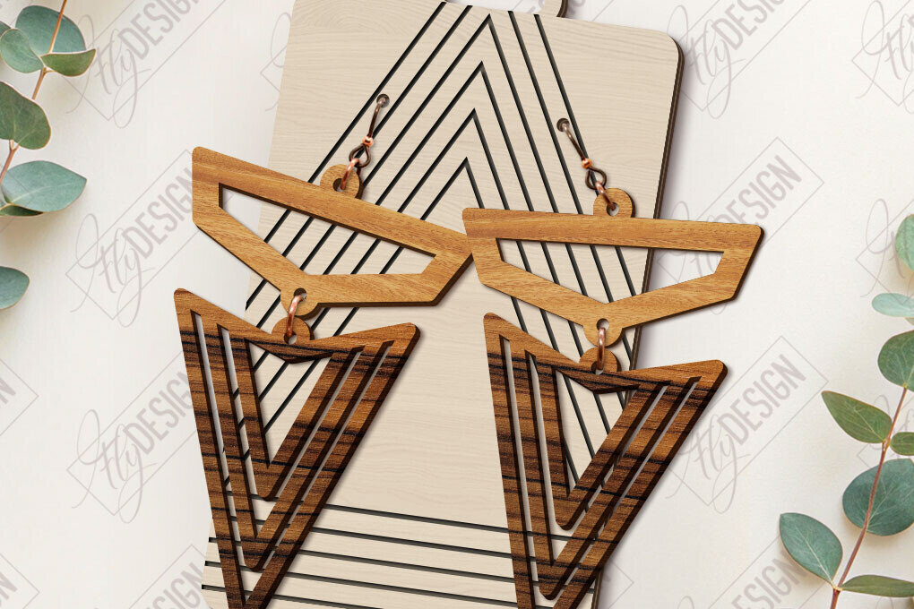 Intra απο ξύλο plywood  Χρώμα wenge 3mm-4mm πάχος - Γεωμετρικά κρεμαστά σκουλαρίκια με λέιζερ Δίασταση 3x3 cm INTRAFABR-100391604