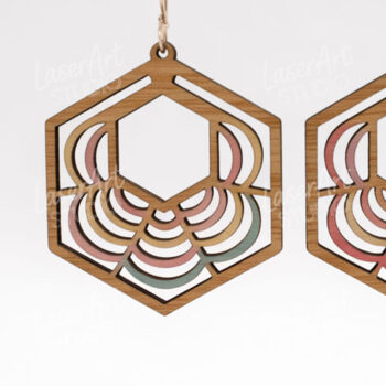 Intra απο ξύλο plywood  Χρώμα wenge 3mm-4mm πάχος - Γεωμετρικά σκουλαρίκια με κρίκο ουράνιο τόξο Δίασταση 3x3 cm INTRAFABR-98183215 - Image 1