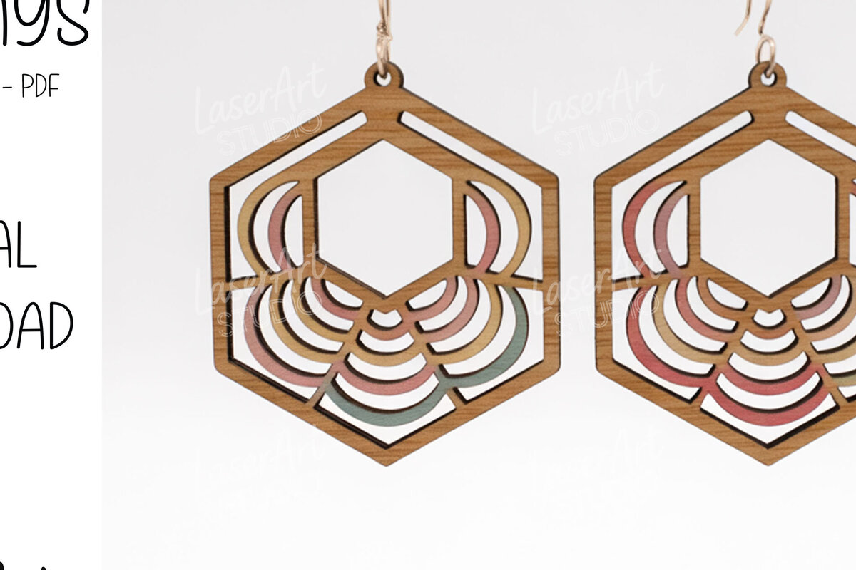 Intra απο ξύλο plywood  Χρώμα wenge 3mm-4mm πάχος - Γεωμετρικά σκουλαρίκια με κρίκο ουράνιο τόξο Δίασταση 3x3 cm INTRAFABR-98183215