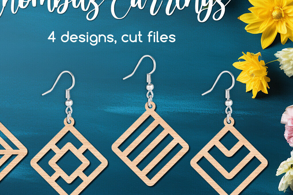 Intra απο ξύλο plywood  Χρώμα wenge 3mm-4mm πάχος - Πρότυπα γεωμετρικά σκουλαρίκια ρόμβου Δίασταση 3x3 cm INTRAFABR-98183205