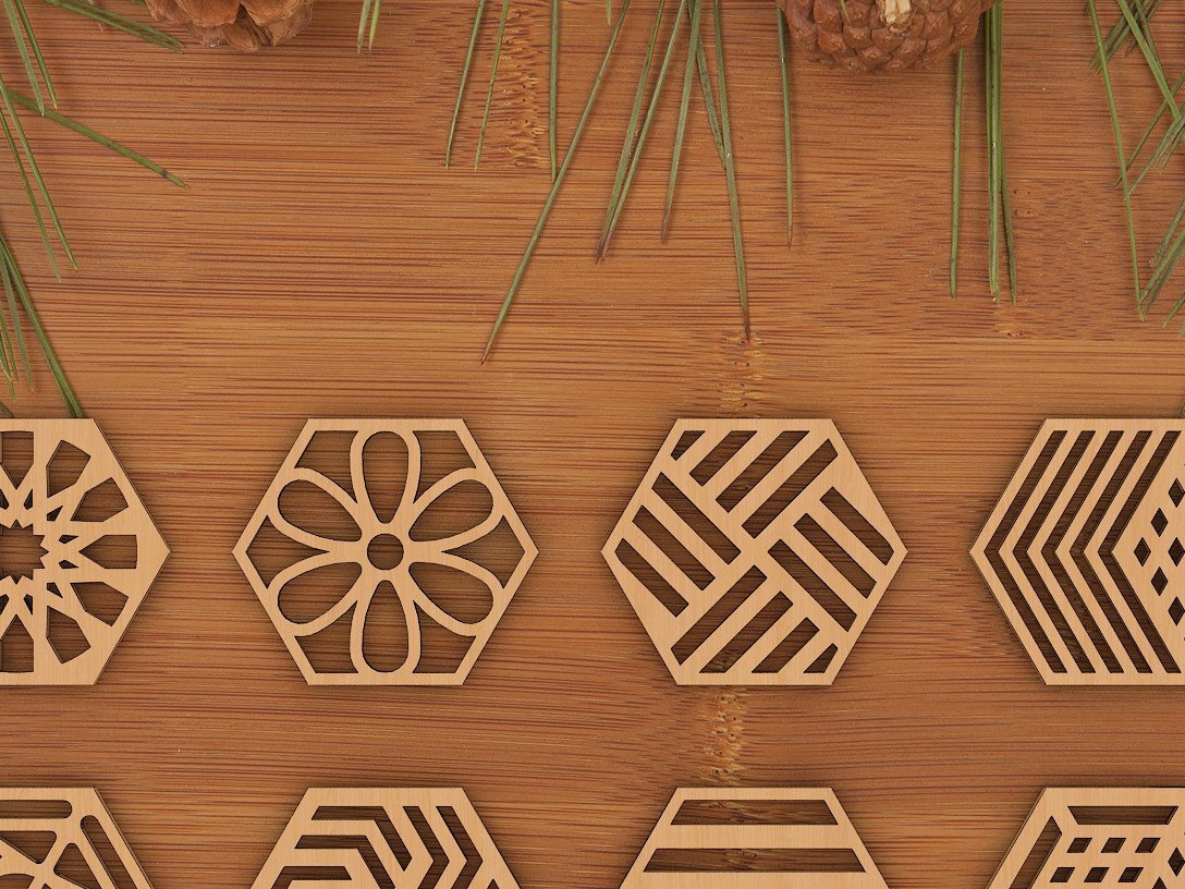 Intra απο ξύλο plywood  Χρώμα wenge 3mm-4mm πάχος - Πακέτο σχεδίασης γεωμετρικών σουβέρ Trivet Δίασταση 30x20 cm INTRAFABR-98183137