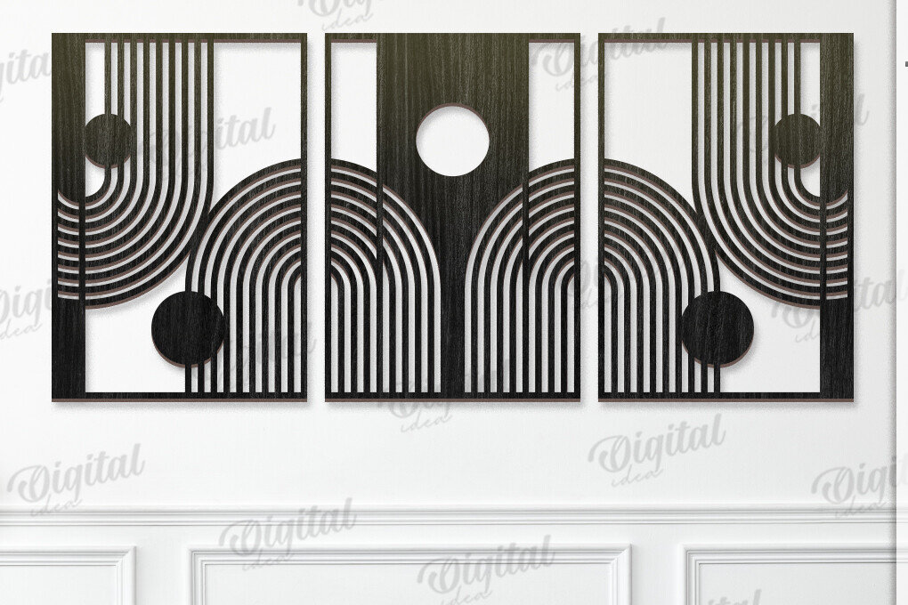 Intra απο ξύλο plywood  Χρώμα wenge 3mm-4mm πάχος - Γεωμετρικό Σετ Τέχνης Τοίχου Δίασταση 40x50 cm INTRAFABR-98183083