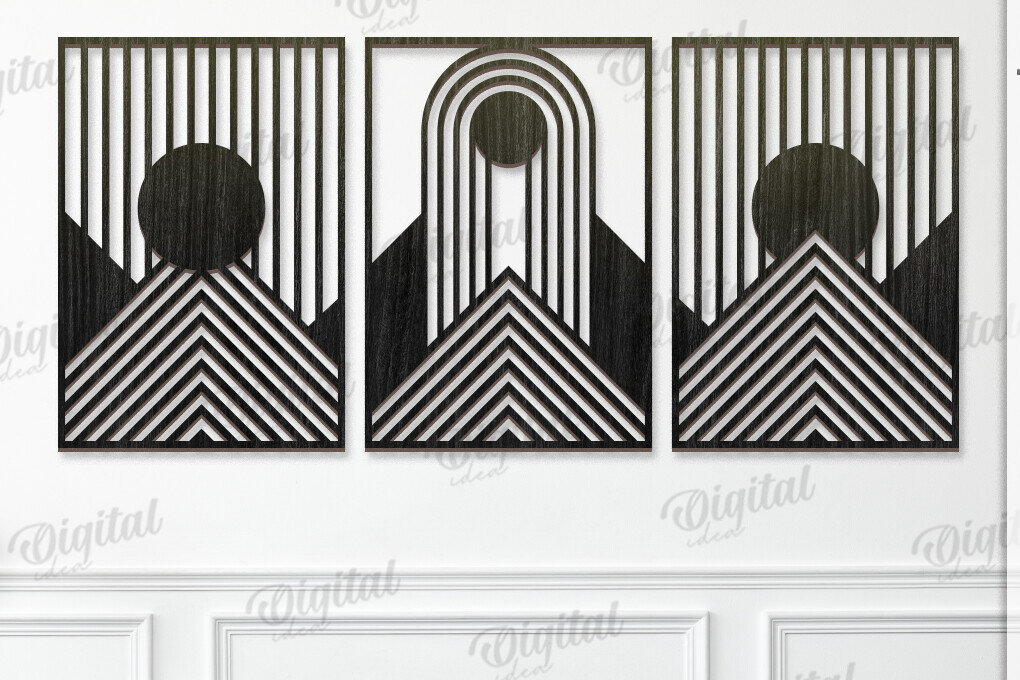 Intra απο ξύλο plywood  Χρώμα wenge 3mm-4mm πάχος - Γεωμετρικό Σετ Τέχνης Τοίχου Δίασταση 40x50 cm INTRAFABR-98183044