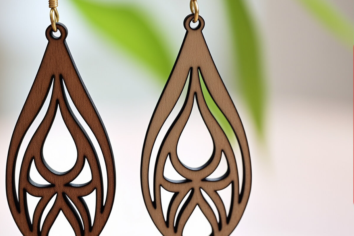 Intra απο ξύλο plywood  Χρώμα wenge 3mm-4mm πάχος - Γεωμετρικό πρότυπο ξύλινο σκουλαρίκι Δίασταση 3x3 cm INTRAFABR-98182807