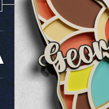 Intra απο ξύλο plywood  Χρώμα wenge 3mm-4mm πάχος - Κοπή χαρτιού Georgia USA State 3d Δίασταση 30x20 cm INTRAFABR-108492801 - Image 1