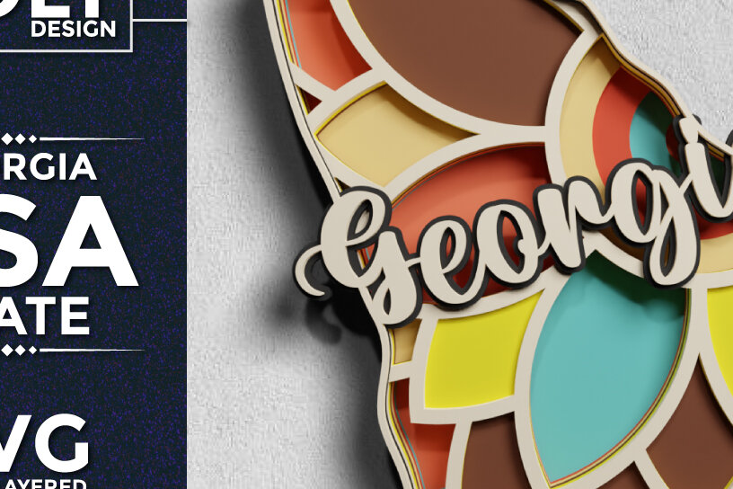 Intra απο ξύλο plywood  Χρώμα wenge 3mm-4mm πάχος - Κοπή χαρτιού Georgia USA State 3d Δίασταση 30x20 cm INTRAFABR-108492801