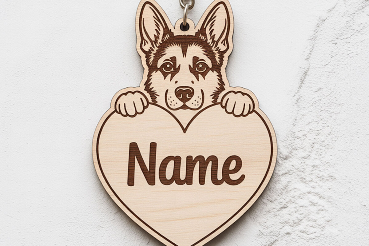 Intra απο ξύλο plywood  Χρώμα wenge 3mm-4mm πάχος - Μπρελόκ με όνομα γερμανικού ποιμενικού Δίασταση 4x4 cm INTRAFABR-76974608