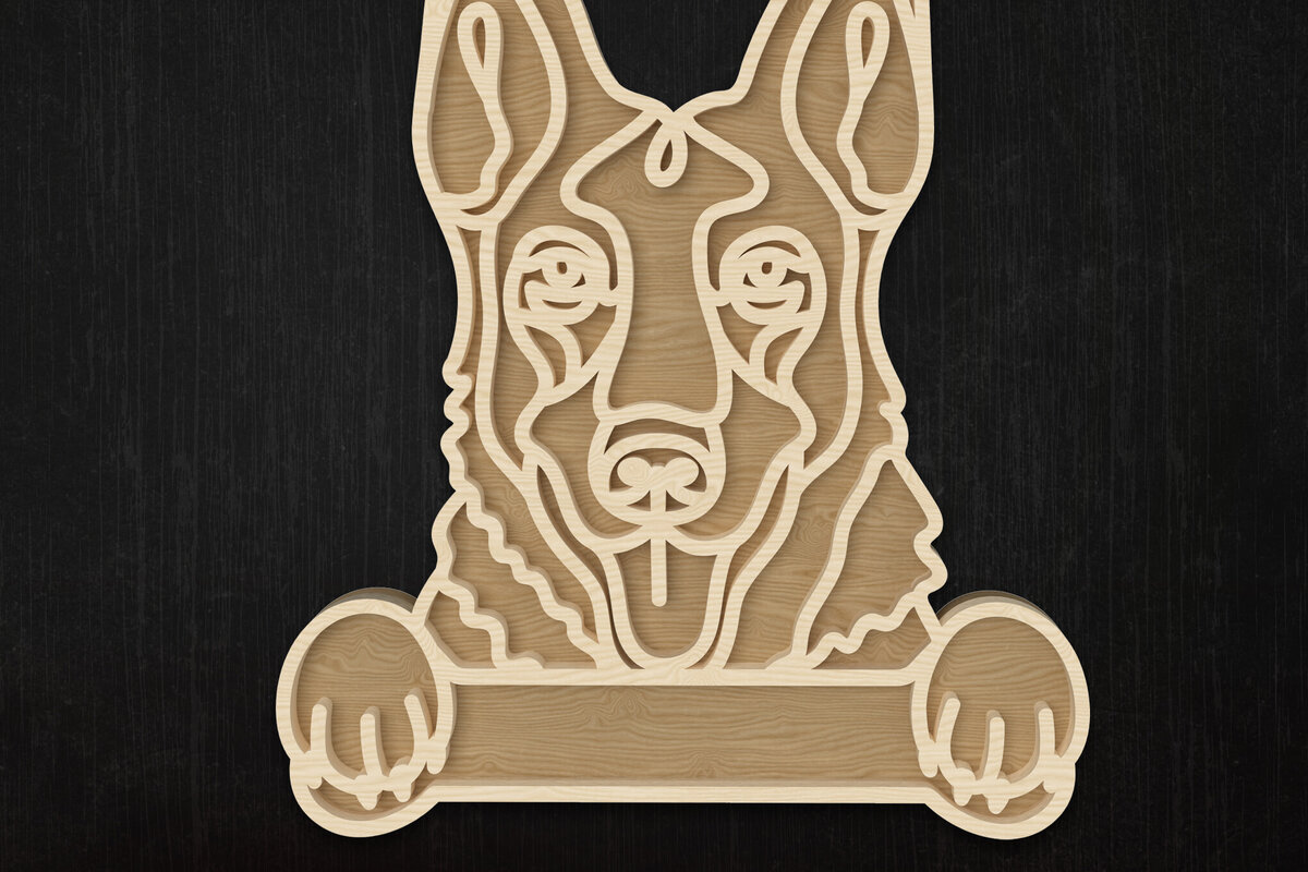 Intra απο ξύλο plywood  Χρώμα wenge 3mm-4mm πάχος - περιγράμματος γερμανικού ποιμενικού Δίασταση 6x6 cm INTRAFABR-76974636