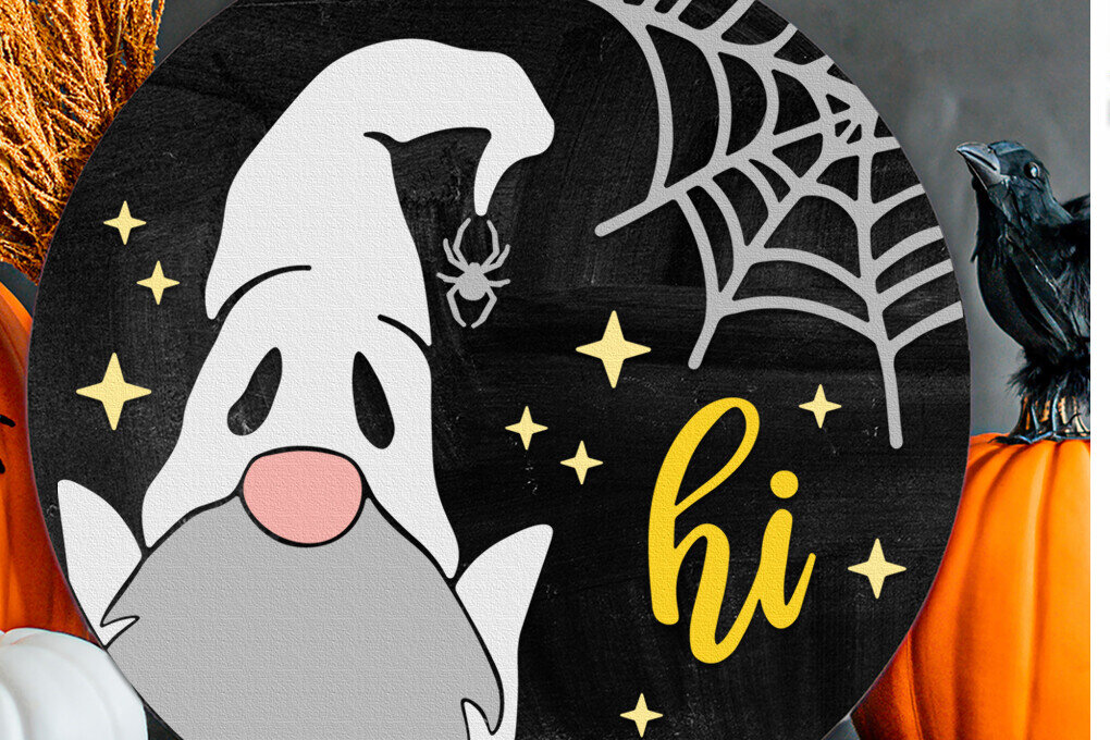 Intra απο ξύλο plywood  Χρώμα wenge 3mm-4mm πάχος - Ghost Gnome , Halloween Door Sign DXF Δίασταση 4x4 cm INTRAFABR-93810462