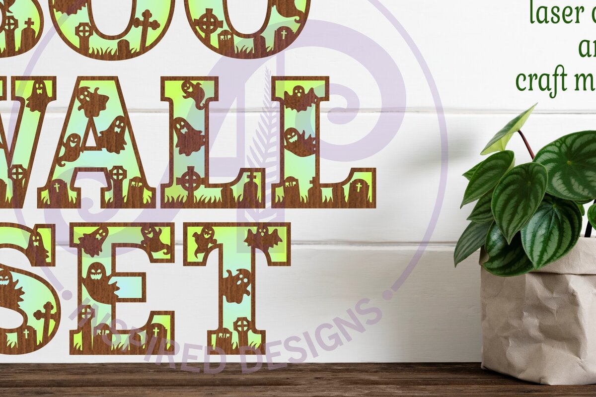 Intra απο ξύλο plywood  Χρώμα wenge 3mm-4mm πάχος - Σετ γραμμάτων αλφάβητου Ghost Halloween. 35 Δίασταση 15x15 cm INTRAFABR-33518915