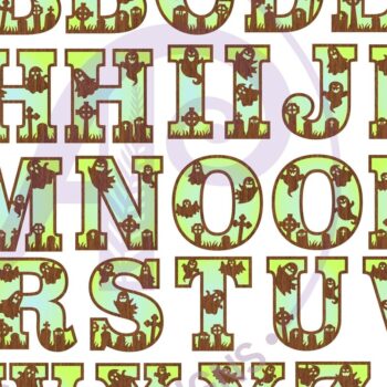 Intra απο ξύλο plywood  Χρώμα wenge 3mm-4mm πάχος - Σετ γραμμάτων αλφάβητου Ghost Halloween. 35 Δίασταση 15x15 cm INTRAFABR-33518915 - Image 4