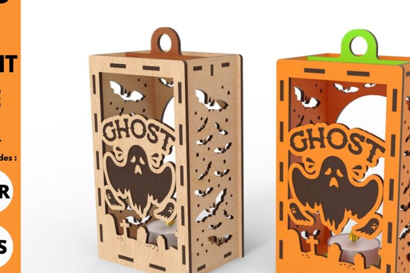 Intra απο ξύλο plywood  Χρώμα wenge 3mm-4mm πάχος - Ghost Halloween | κοπής Laser Lantern Δίασταση 4x4 cm INTRAFABR-84132434
