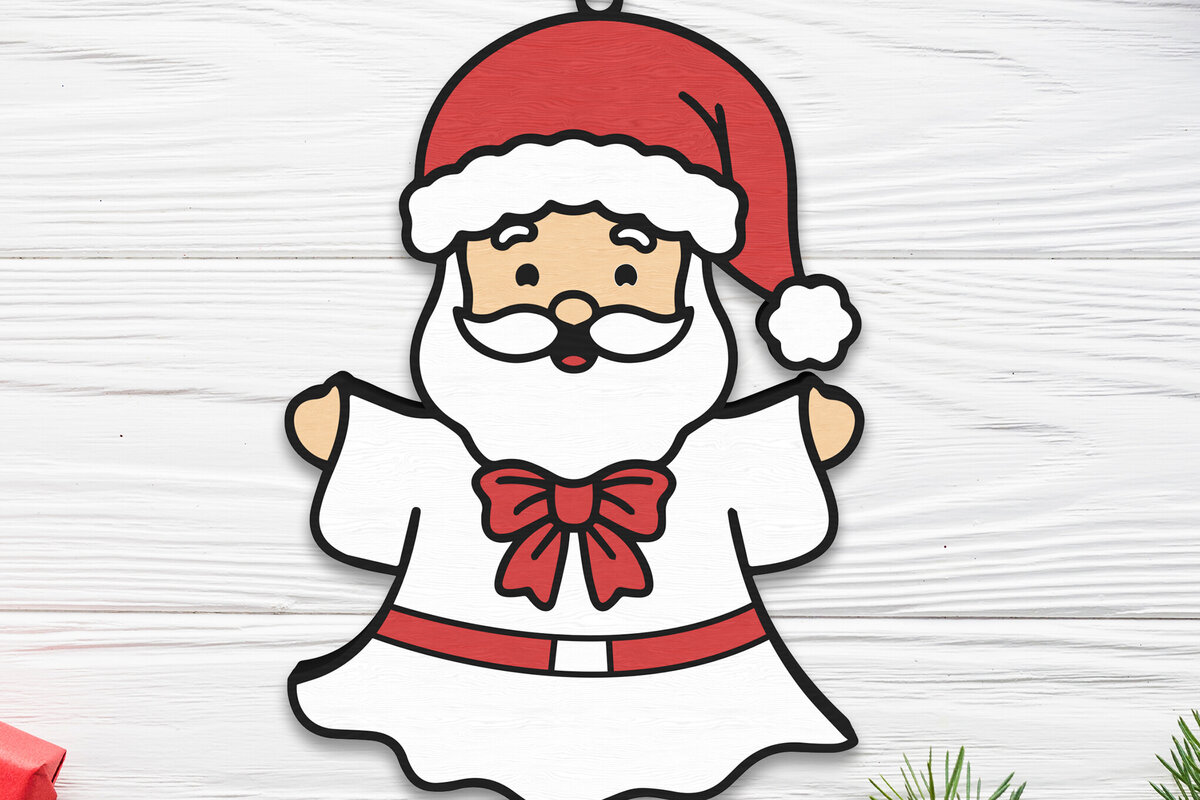 Intra απο ξύλο plywood  Χρώμα wenge 3mm-4mm πάχος - Χριστουγεννιάτικο στολίδι Ghost Santa Claus Δίασταση 6x6 cm INTRAFABR-100000625