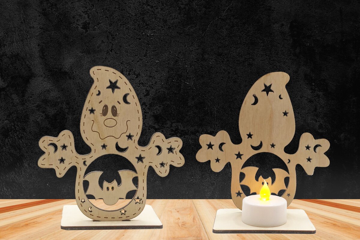 Intra απο ξύλο plywood  Χρώμα wenge 3mm-4mm πάχος - Ghost with Tea Light Δίασταση 20x20 cm INTRAFABR-100000602