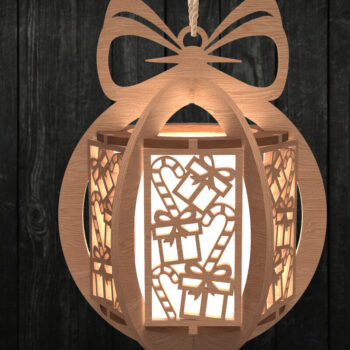 Intra απο ξύλο plywood  Χρώμα wenge 3mm-4mm πάχος - Χριστουγεννιάτικο φανάρι με δώρο και καραμέλα Δίασταση 30x20 cm INTRAFABR-123755097 - Image 1