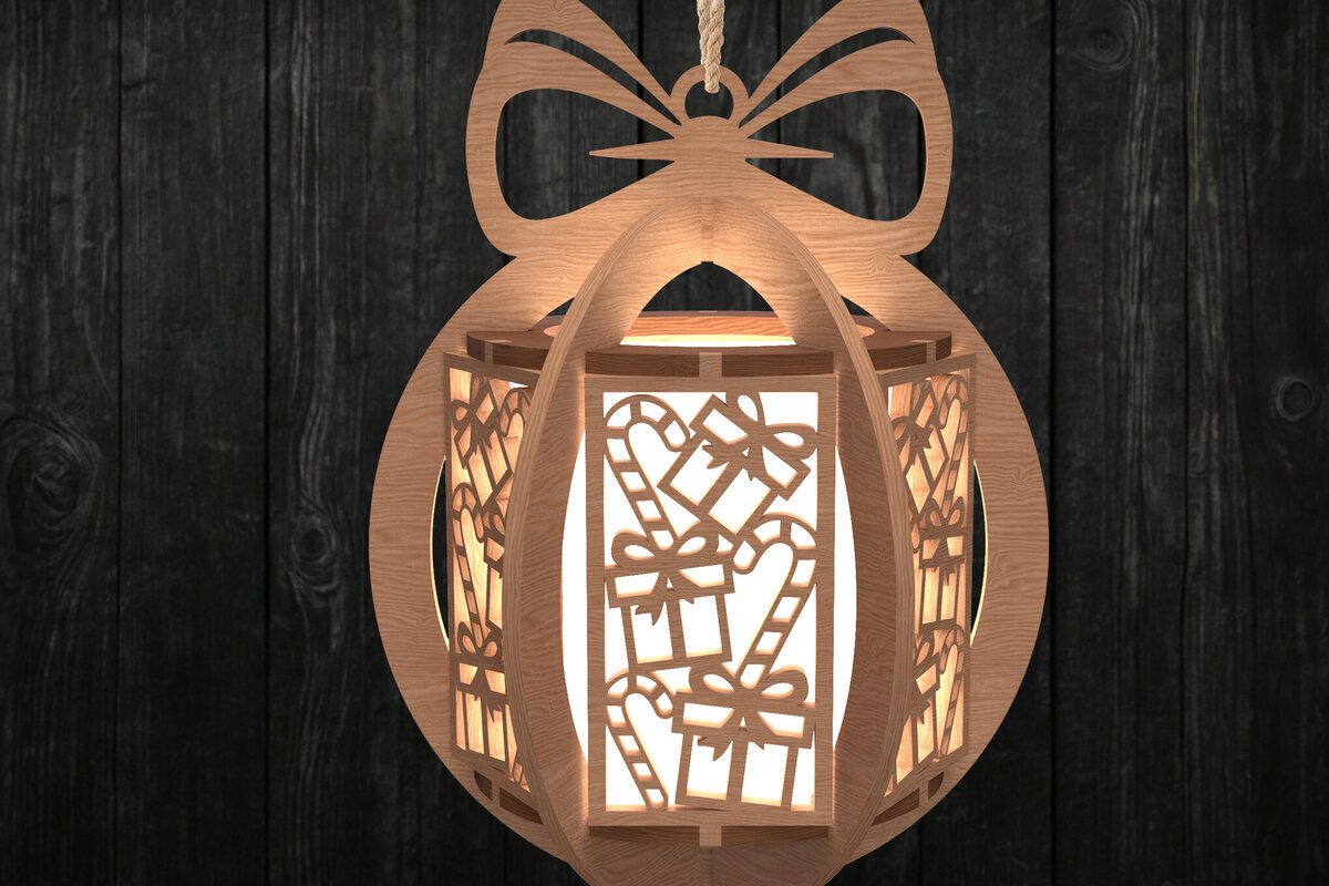 Intra απο ξύλο plywood  Χρώμα wenge 3mm-4mm πάχος - Χριστουγεννιάτικο φανάρι με δώρο και καραμέλα Δίασταση 30x20 cm INTRAFABR-123755097