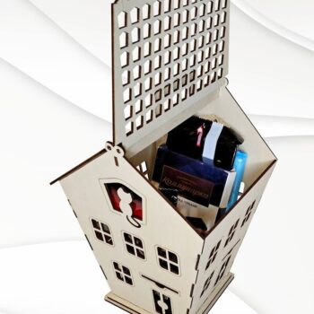 Intra απο ξύλο plywood  Χρώμα wenge 3mm-4mm πάχος - Κουτί δώρου Σπίτι με γάτα, κοπής με λέιζερ Δίασταση 285x193 cm INTRAFABR-121722354 - Image 1