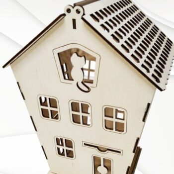 Intra απο ξύλο plywood  Χρώμα wenge 3mm-4mm πάχος - Κουτί δώρου Σπίτι με γάτα, κοπής με λέιζερ Δίασταση 285x193 cm INTRAFABR-121722354 - Image 2