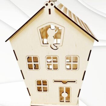 Intra απο ξύλο plywood  Χρώμα wenge 3mm-4mm πάχος - Κουτί δώρου Σπίτι με γάτα, κοπής με λέιζερ Δίασταση 285x193 cm INTRAFABR-121722354 - Image 3