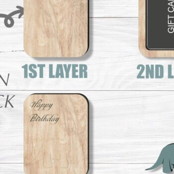 Intra απο ξύλο plywood  Χρώμα wenge 3mm-4mm πάχος - Θήκη δωροκάρτας Dinosaur , Δίασταση 20x20 cm INTRAFABR-72244950 - Image 2