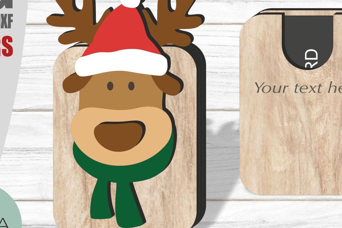 Intra απο ξύλο plywood  Χρώμα wenge 3mm-4mm πάχος - Θήκη δωροκάρτας Reindeer , Δίασταση 15x15 cm INTRAFABR-107375871