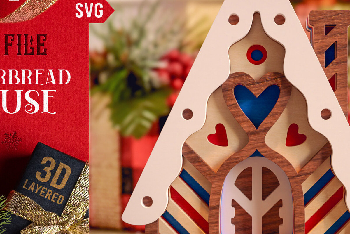 Intra απο ξύλο plywood  Χρώμα wenge 3mm-4mm πάχος - Gingerbread House 3D Layered Cut Δίασταση 20x25 cm INTRAFABR-121492463