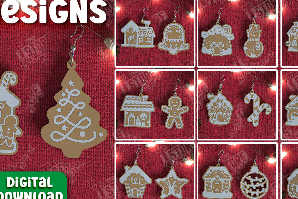 Intra απο ξύλο plywood  Χρώμα wenge 3mm-4mm πάχος - Gingerbread House Earrings Bundle | CNC Δίασταση 3x3 cm INTRAFABR-75741970