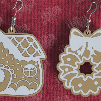 Intra απο ξύλο plywood  Χρώμα wenge 3mm-4mm πάχος - Gingerbread House Earrings |Κόσμημα| CNC Δίασταση 3x3 cm INTRAFABR-89824112 - Image 1