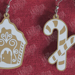 Intra απο ξύλο plywood  Χρώμα wenge 3mm-4mm πάχος - Gingerbread House Earrings |Κόσμημα| CNC Δίασταση 3x3 cm INTRAFABR-89824379