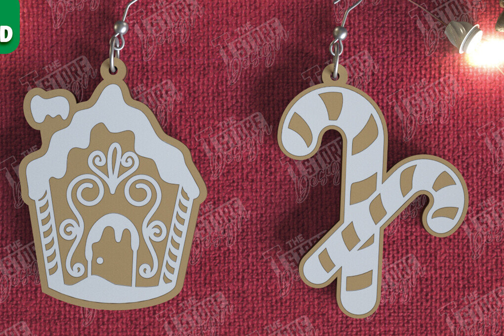 Intra απο ξύλο plywood  Χρώμα wenge 3mm-4mm πάχος - Gingerbread House Earrings |Κόσμημα| CNC Δίασταση 3x3 cm INTRAFABR-89824379