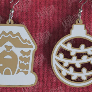 Intra απο ξύλο plywood  Χρώμα wenge 3mm-4mm πάχος - Gingerbread House Earrings |Κόσμημα| CNC Δίασταση 3x3 cm INTRAFABR-89824832